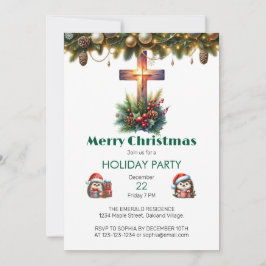 Zonovergoten kruis met Holly, Kerstmis Kaart