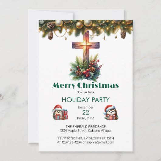 Zonovergoten kruis met Holly, Kerstmis Kaart (Voorkant)
