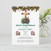 Zonovergoten kruis met Holly, Kerstmis Kaart (Staand voorkant)