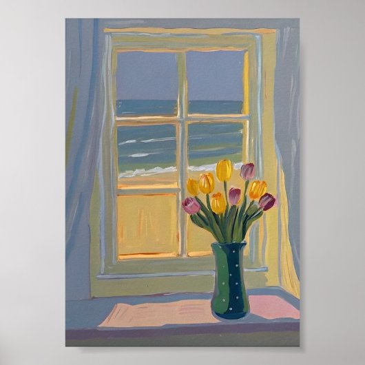 Zonovergoten kust raam uitzicht impressionistische poster (Voorkant)