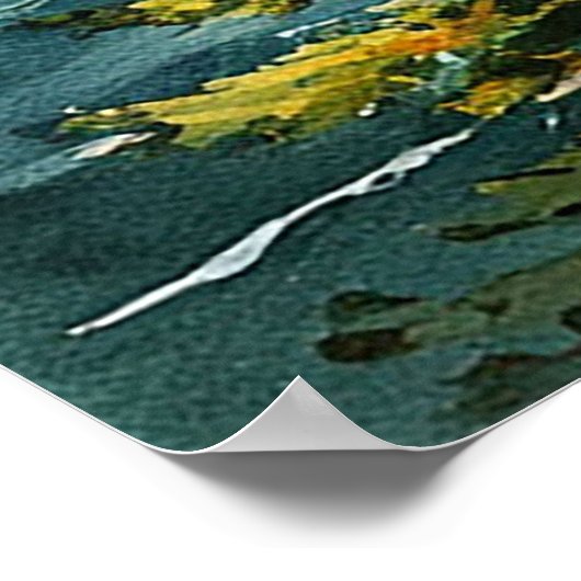 Zonovergoten kustbos met uitzicht op oceaangolven poster (Hoek)