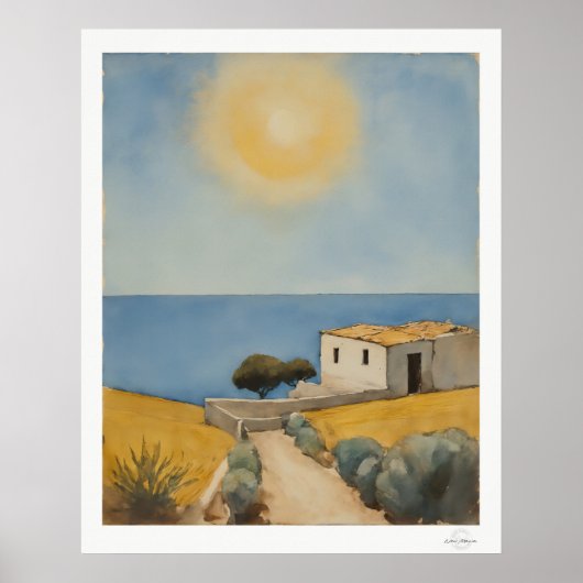 Zonovergoten kusthuis landschapsposter poster (Voorkant)
