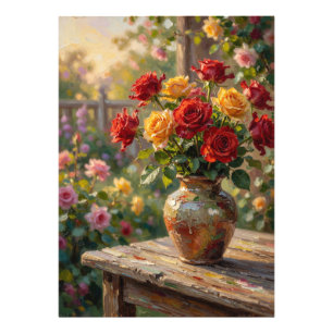 Zonovergoten Landelijke Rozen: Impressionistische  Foto Afdruk