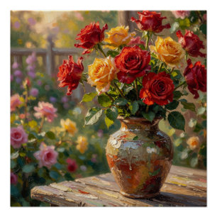 Zonovergoten Landelijke Rozen: Impressionistische  Perfect Poster