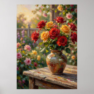 Zonovergoten Landelijke Rozen: Impressionistische  Poster