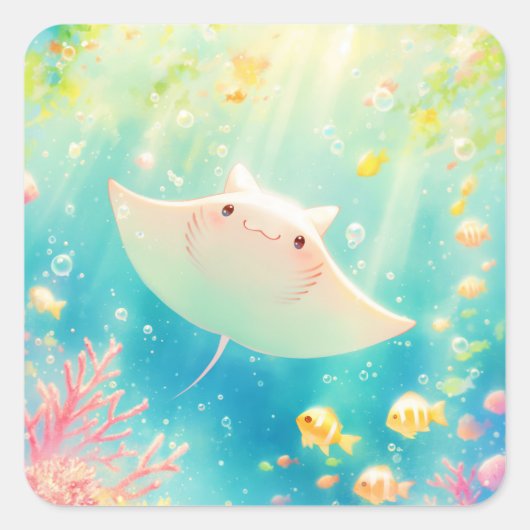 Zonovergoten Manta Ray glijdt door het rif Vierkante Sticker (Voorkant)