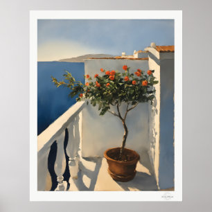 Zonovergoten Mediterraans Balkon met Bloemen Olie  Poster