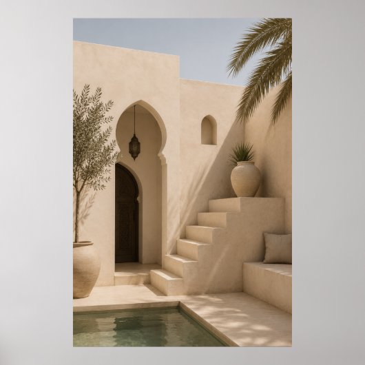Zonovergoten mediterraanse binnenplaats kunstdruk poster (Voorkant)