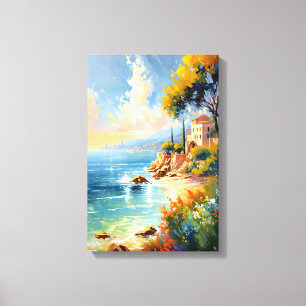 Zonovergoten mediterrane kust impressionistische k canvas afdruk