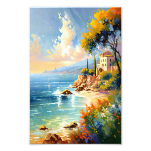Zonovergoten mediterrane kust impressionistische k foto afdruk