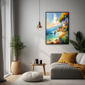Zonovergoten mediterrane kust impressionistische k poster