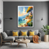 Zonovergoten mediterrane kust impressionistische k poster