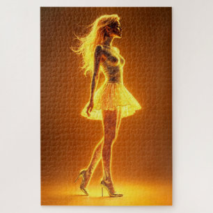 Zonovergoten mode vrouw met neonlichaam glans legpuzzel