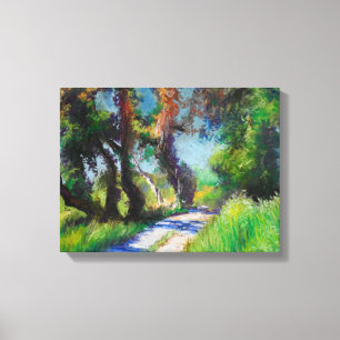 Zonovergoten Olijfgaard Pastel Landschap Canvas Afdruk