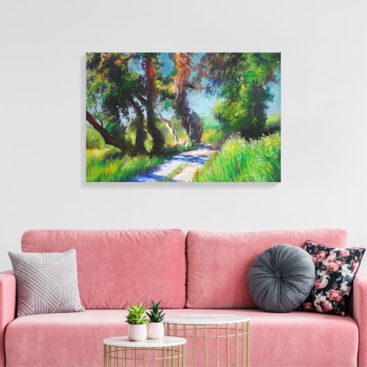 Zonovergoten Olijfgaard Pastel Landschap Canvas Afdruk (Insitu (Woonkamer))
