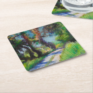 Zonovergoten Olijfgaard Pastel Landschap Kartonnen Onderzetters