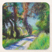 Zonovergoten Olijfgaard Pastel Landschap Kartonnen Onderzetters (Voorkant)