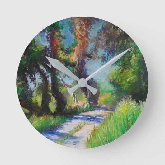Zonovergoten Olijfgaard Pastel Landschap Ronde Klok (Voorkant)