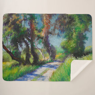 Zonovergoten olijfgaard pastel landschap sherpa deken