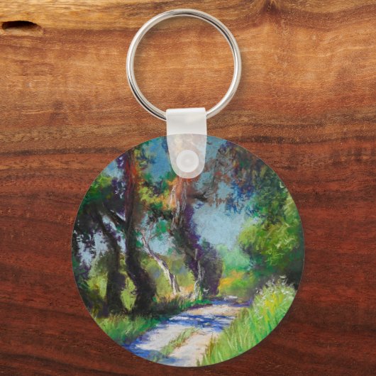 Zonovergoten Olijfgaard Pastel Landschap Sleutelhanger (Voorkant)