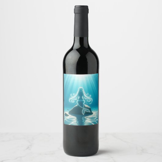 Zonovergoten, onderwater zeemeermin wijn etiket (Voorkant)