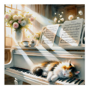 Zonovergoten Piano Kat Cottagecore Droom Perfect Poster
