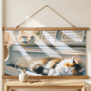Zonovergoten pianokat Cottagecore droom Hangend Wandkleed
