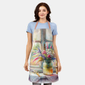 Zonovergoten raam cottage met wilde bloemen schort (Gedragen)