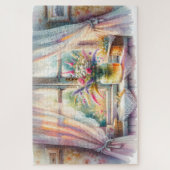 Zonovergoten raam cottage wilde bloemen legpuzzel (Verticaal)