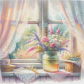 Zonovergoten raam cottage wilde bloemen sticker (Voorkant)