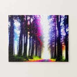 Zonovergoten Regenboogbos met Silhouette Bomen Legpuzzel