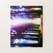 Zonovergoten Regenboogbos met Silhouette Bomen Legpuzzel (Verticaal)
