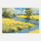 Zonovergoten Rivier & Gele Wilde Bloemenweide Inpakpapier Vel (Voorkant)