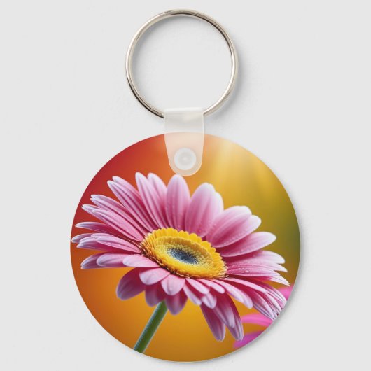 Zonovergoten roze daisy floral sleutelhanger (Voorkant)