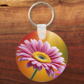 Zonovergoten roze daisy floral sleutelhanger (Voorkant)