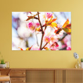 Zonovergoten Roze Sakura Bloemen. Kersenbloesem Canvas Afdruk (Insitu (Woonkamer))