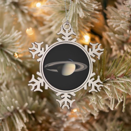 Zonovergoten Saturnus Gas Giant Planet van Cassini Tin Sneeuwvlok Ornament (Boom)