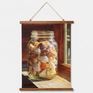 Zonovergoten schelp pot Rustische kustkunst Hangend Wandkleed