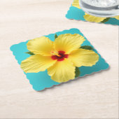 Zonovergoten schoonheid: levendige gele hibiscus kartonnen onderzetters (Gebogen)