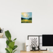 Zonovergoten strand met bomen – vierkante poster, poster (Thuiskantoor)