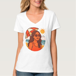 Zonovergoten stranddag | Paraplu Meisje Zomer 2025 T-shirt