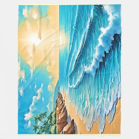 Zonovergoten strandgolven ontwerp fleece deken (Voorkant)