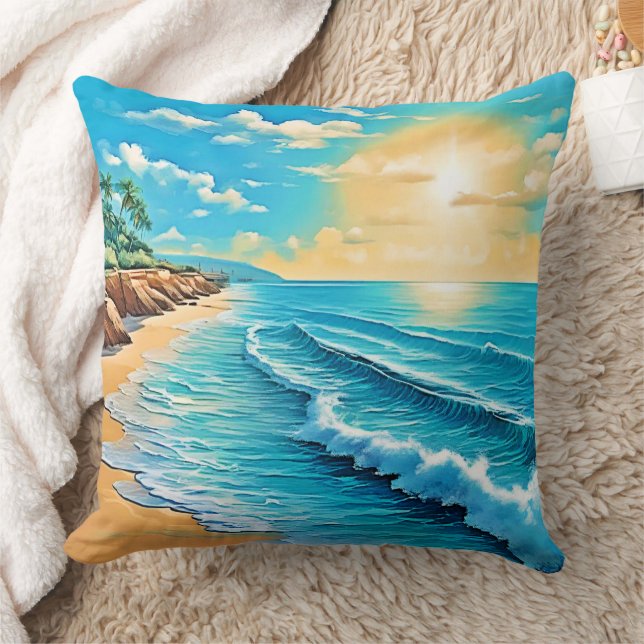 Zonovergoten strandgolven ontwerp kussen (Deken)