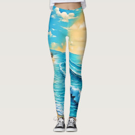 Zonovergoten strandgolven ontwerp leggings