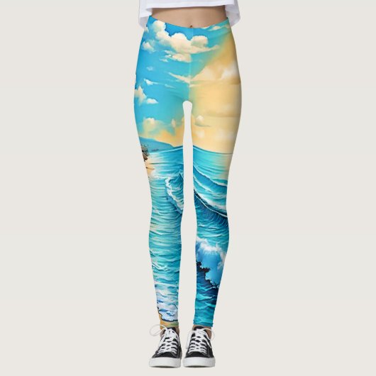 Zonovergoten strandgolven ontwerp leggings (Voorkant)