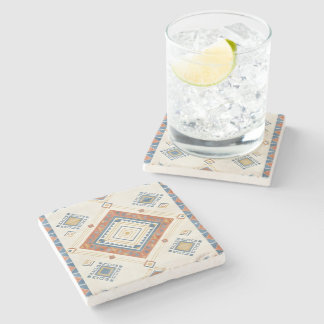 Zonovergoten Terracotta en Blauwe Woestijn Kilim Stenen Onderzetter