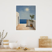 Zonovergoten terras met olijfboom poster (Keuken)