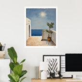 Zonovergoten terras met olijfboom poster (Thuiskantoor)