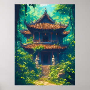 Zonovergoten Thais Huis in Weelderige Jungle Poster