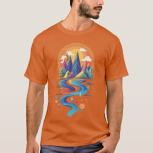 Zonovergoten toppen en stromende rivier t-shirt